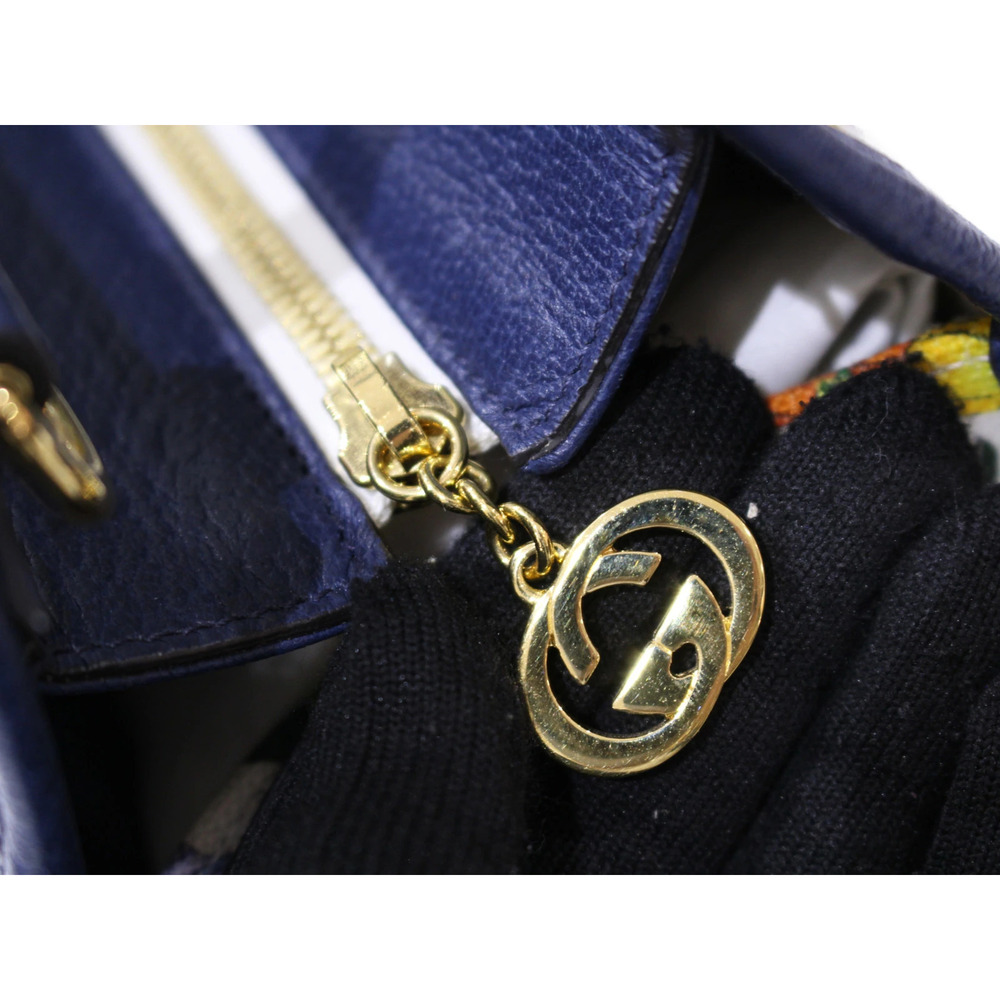 GUCCI Flora Flower Bag Canvas Leather Floral White Navy Blue Multicolor - Picture 8 of 9